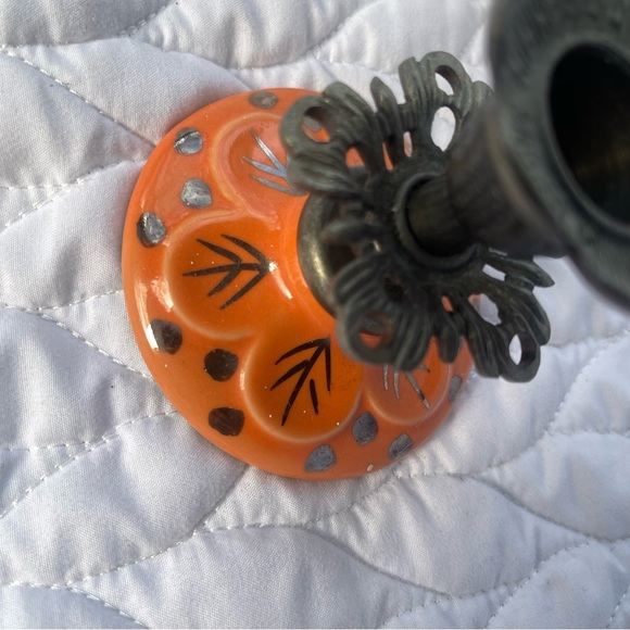 Vintage Brass & Ceramic Candlestick Holder Anthropologie Made India 3” - Picture 5 of 6